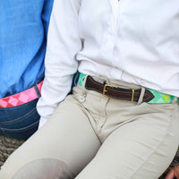 Boy O Boy Bridleworks Ready to Ship Warrenton Tone-on-Tone Satin and Grosgrain Stirrup Buckle Belt hardware detail