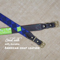 Boy O Boy Bridleworks Ready to Ship Warrenton Tone-on-Tone Satin and Grosgrain Stirrup Buckle Belt chap leather lining